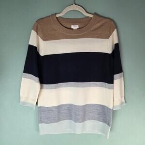 J. Crew Factory Womens Multicolor Striped Merino Wool Pullover Sweater Medium